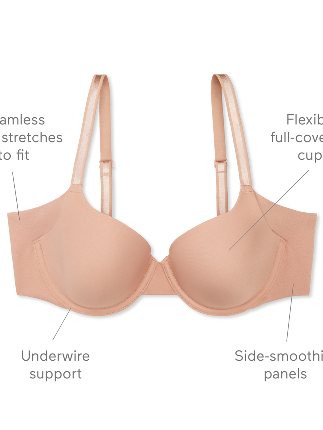 No Side Effects® Seamless Underarm-Smoothing Comfort Underwire Lightly Lined T-Shirt Bra
