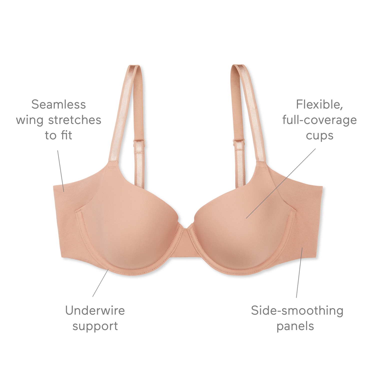 No Side Effects® Seamless Underarm-Smoothing Comfort Underwire Lightly Lined T-Shirt Bra